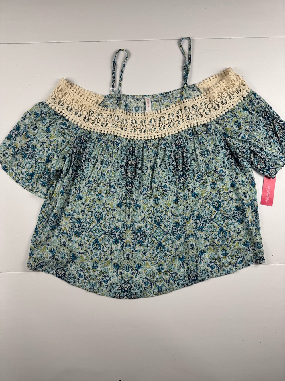 Xhilaration Blue and Cream Off-Shoulder Floral Camisole